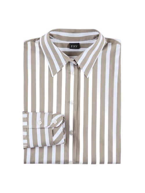 camicia donna manica lunga righe cotone stretch bianco/verde FAY | NCWA150568SXBHV604